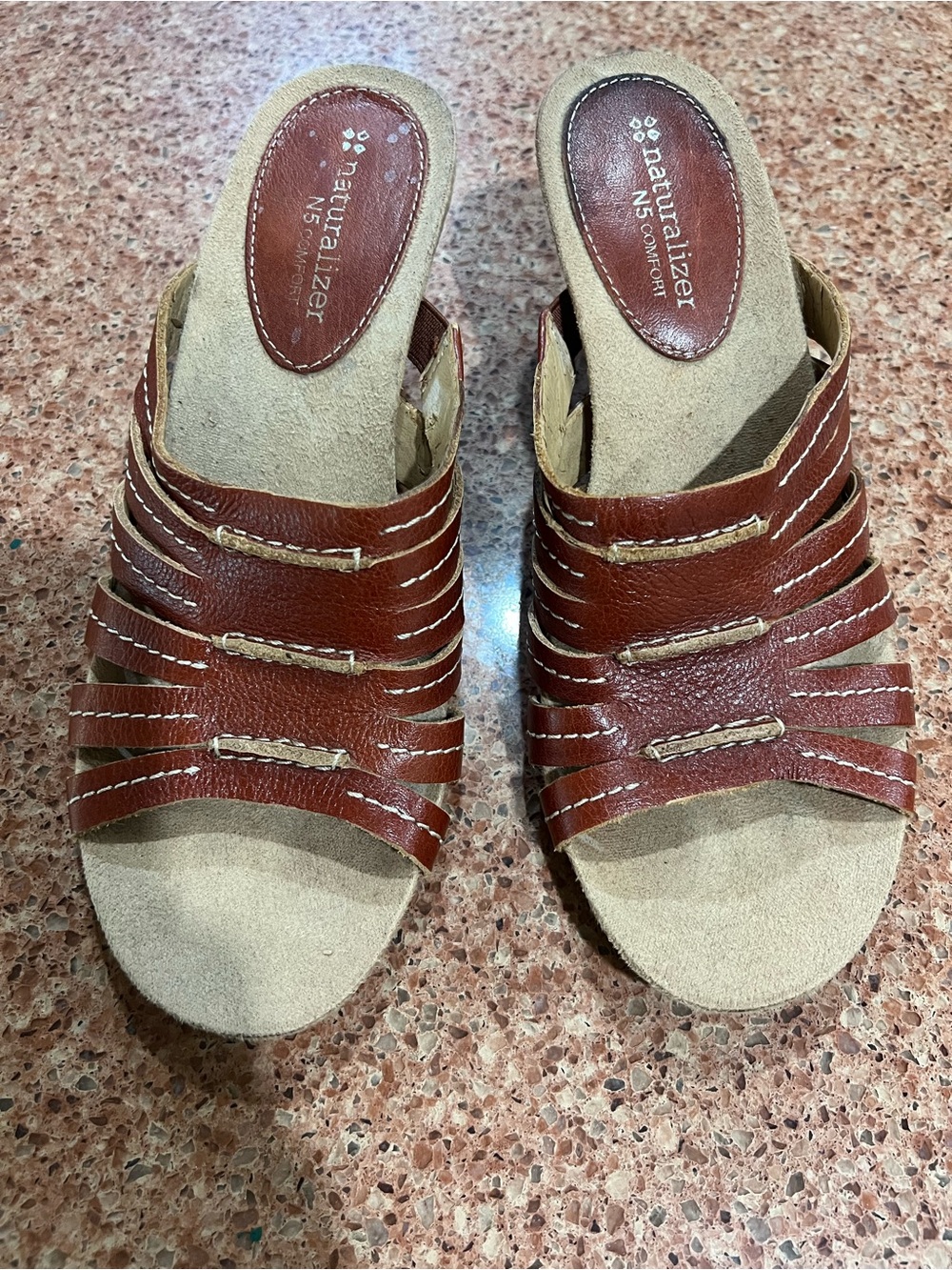 Naturalizer Women's Brown Leather Multi-Strap Slide Mules